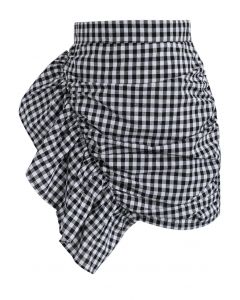 Nifty Slanted Ruffle Gingham Bud Skirt 